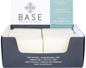 BASE (SOAP WITH IMPACT) Soap Bar Coconut Castile (Raw Bar) 120g x 10 Display
