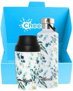 CHEEKI Gift Box Watercolour (Includes Insulated Bottle 600ml + Insulated Coffee Mug 350ml)