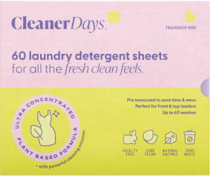 Cleaner Days Laundry Detergent Sheets Fragrance Free 60pcs