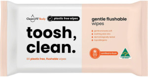 Cleanlife Toosh Clean Flushable Plastic Free Wipes 80pk