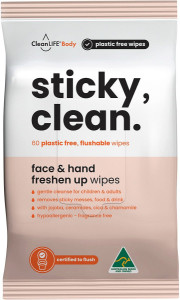Cleanlife Sticky Clean Flushable Plastic Free Wipes 60pk
