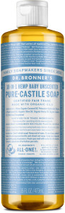 DR. BRONNER'S Pure-Castile Soap Liquid (Hemp 18-in-1) Unscented (Baby) 473ml