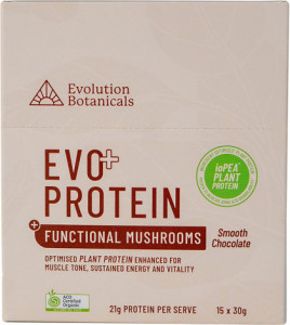 Evolution Botanicals EVO+ Protein Functional Mushrooms Smooth Chocolate 15x30g