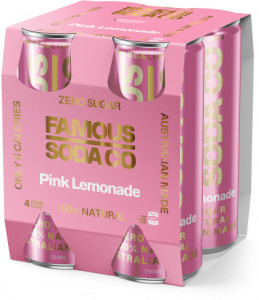 Famous Zero Sugar Soda Pink Lemonade 4x250ml