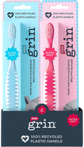 Grin 100% Recycled Toothbrush Kids Extra Soft Pink, Blue x8