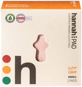 HANNAH PAD Organic Cotton Reusable Cloth Pad Small Extra Grip x 2 Pack (Fabric supplied at random)