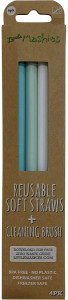 Little Mashies Reusable Soft Silicone Straws Pastel + Cleaning Brush 4pk