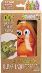 Little Mashies Reusable Squeeze Pouch Mixed Colours 10x130ml