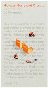 LOVE TEA Organic Hibiscus, Berry and Orange Tea x 20 Pyramids