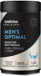 MELROSE ORIGINS Men's Optimal (Grass Fed Beef Organs 1000mg: Liver + Testicles + Heart) 120c