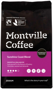 MONTVILLE COFFEE Organic Sunshine Coast Blend Espresso Ground 250g