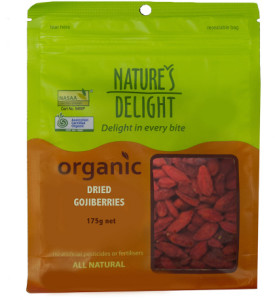 NATURES DELIGHT Organic Dried Goji berries 175g