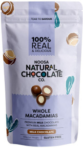 NOOSA NATURAL CHOCOLATE CO. Milk Chocolate Whole Macadamias 100g