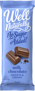 Well Naturally No Sugar Added Creamy Milk Chocolate Block 12x90g